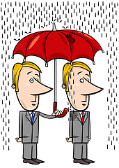 Image showing businessmen under umbrella cartoon