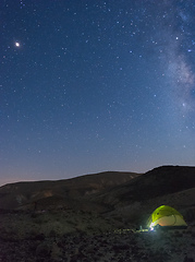 Image showing Tent under stars in desert vacation