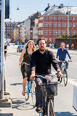 Image showing People biking in Copenhagen, Denmark