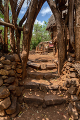 Image showing stairs to house in fantastic alled village tribes Konso, Ethiopia