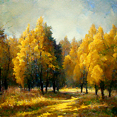 Image showing Autumn forest landscape. Colorful watercolor painting of fall se