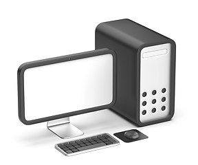 Image showing Simple desktop computer with monitor, keyboard and mouse
