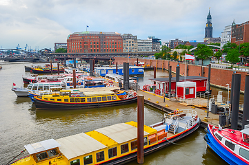 Image showing Hamburg skyline, harbor with boats