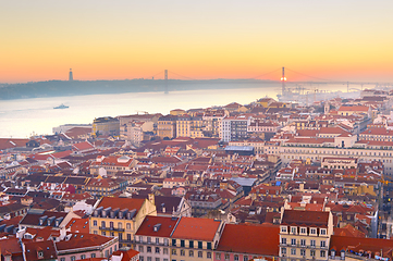 Image showing Skyline Lisbon river sunset Portugal