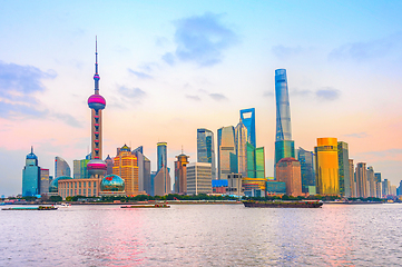 Image showing Shanghai metropolis skyline at sunset