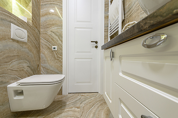 Image showing Luxury bathroom with beige marble tiles