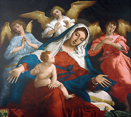 Image showing Blessed Virgin Mary with baby Jesus and angels