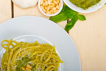 Image showing Italian traditional basil pesto pasta ingredients