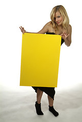 Image showing blond woman yellow sign