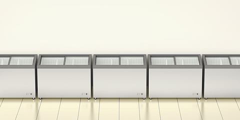 Image showing Row with empty ice cream freezers