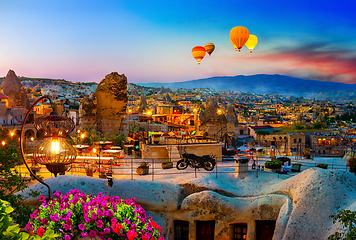 Image showing Balloons at sunrise in Turkey