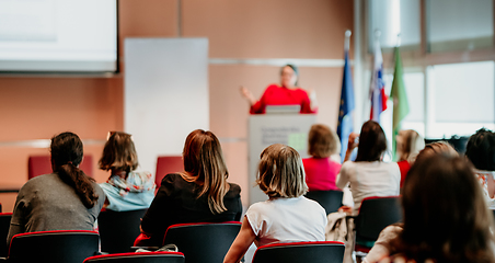 Image showing Woman giving presentation on business conference event.