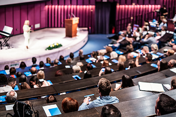 Image showing Woman giving presentation on business conference event.