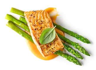 Image showing grilled salmon fillet with asparagus