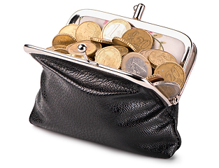 Image showing Black wallet with coins