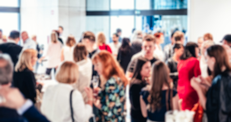 Image showing Blured image of businesspeople at coffee break at conference meeting.