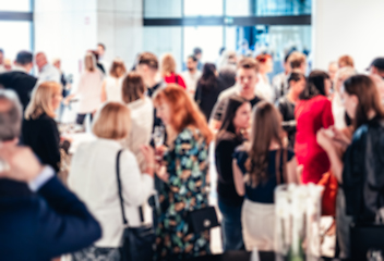 Image showing Blured image of businesspeople at coffee break at conference meeting.