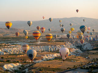 Image showing Air balloons over plateau