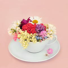 Image showing Surreal Summer Flower and Wildflower Teacup Composition