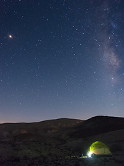 Image showing Tent under stars in desert vacation