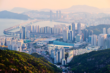 Image showing Busan cityscape Gwangan Bridge on sunset