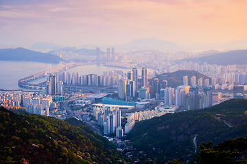 Image showing Busan cityscape Gwangan Bridge on sunset