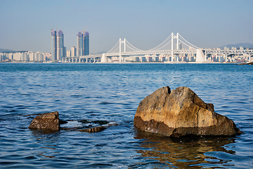 Image showing Gwangan Bridge and skyscrapers in Busan, South Korea