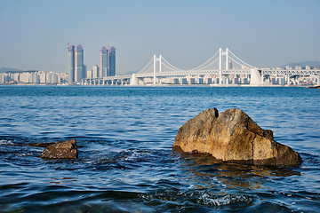 Image showing Gwangan Bridge and skyscrapers in Busan, South Korea