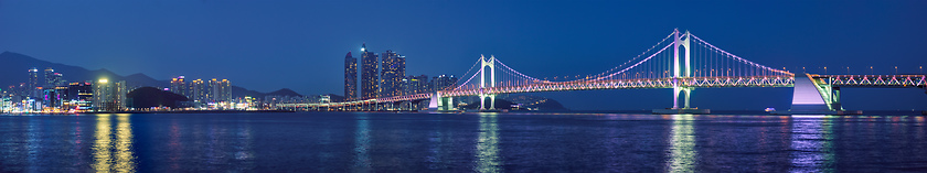 Image showing Gwangan Bridge and skyscrapers in the night. Busan, South Korea