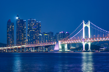 Image showing Gwangan Bridge and skyscrapers in the night. Busan, South Korea