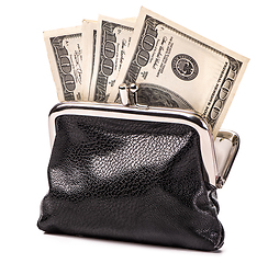 Image showing Black purse and  dollars