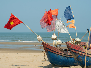 Image showing Fishing boats at Sam Son Beach, Than Hoa, Vietnam