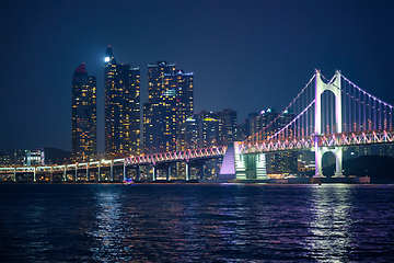 Image showing Gwangan Bridge and skyscrapers in the night. Busan, South Korea