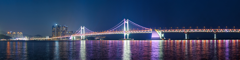 Image showing Gwangan Bridge and skyscrapers in the night. Busan, South Korea