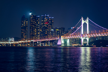 Image showing Gwangan Bridge and skyscrapers in the night. Busan, South Korea