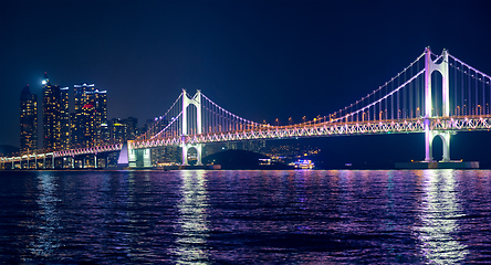 Image showing Gwangan Bridge and skyscrapers in the night. Busan, South Korea