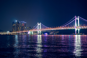 Image showing Gwangan Bridge and skyscrapers in the night. Busan, South Korea