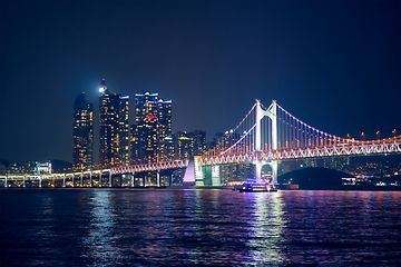 Image showing Gwangan Bridge and skyscrapers in the night. Busan, South Korea