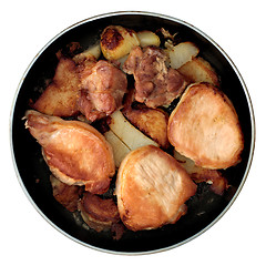 Image showing Roasted pork on frying-pan