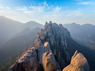 Image showing View from Ulsanbawi rock peak on sunset. Seoraksan National Park, South Corea