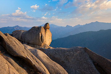 Image showing View from Ulsanbawi rock peak on sunset. Seoraksan National Park, South Corea