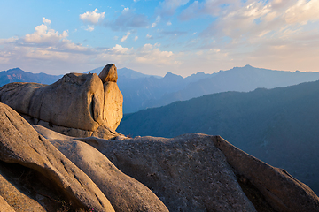 Image showing View from Ulsanbawi rock peak on sunset. Seoraksan National Park, South Corea