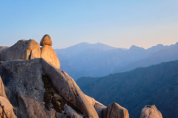 Image showing View from Ulsanbawi rock peak on sunset. Seoraksan National Park, South Corea