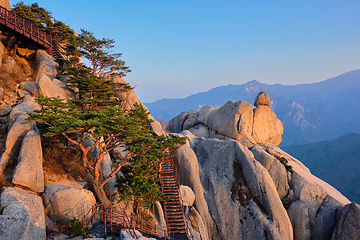 Image showing View from Ulsanbawi rock peak on sunset. Seoraksan National Park, South Corea