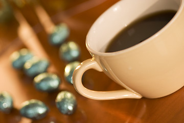 Image showing cup of coffee with eggs