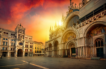 Image showing Church and Zodiac clock on San Marco