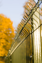 Image showing metal fence installed in forest