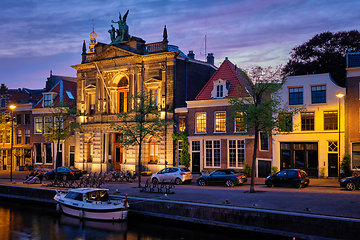 Image showing Canal and houses in the evening. Haarlem, Netherlands