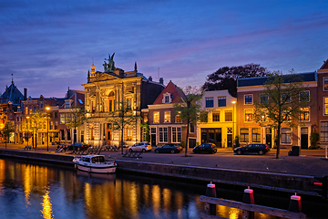 Image showing Canal and houses in the evening. Haarlem, Netherlands