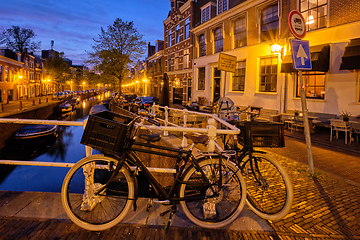 Image showing Canal and houses in the evening. Haarlem, Netherlands